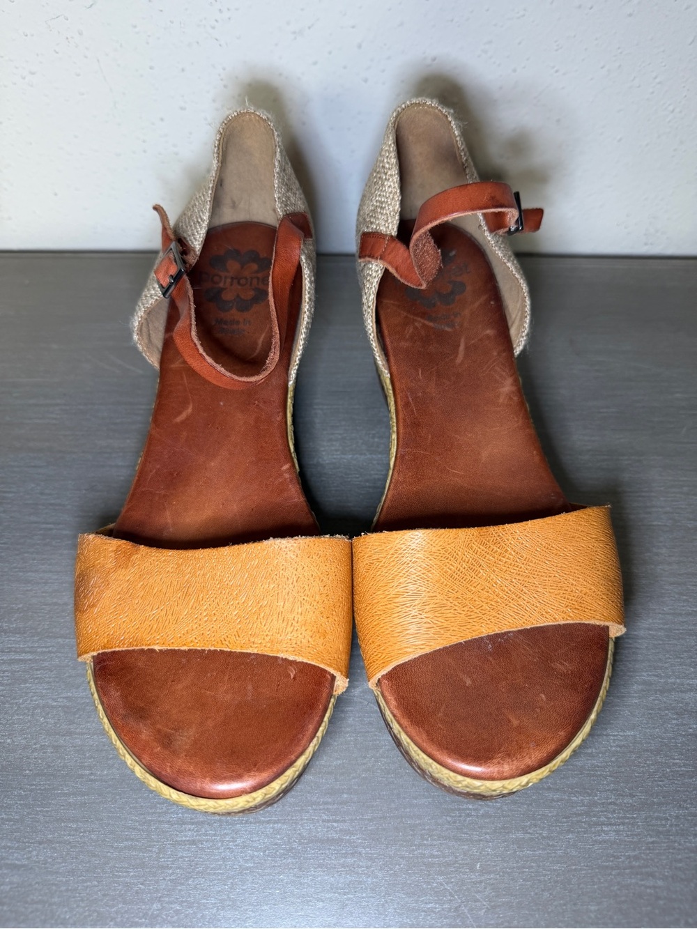 Porronet Spain Women's Leather Wedge Sandals Brown Buckle Comfort Shoes Size 38 - Picture 4 of 10